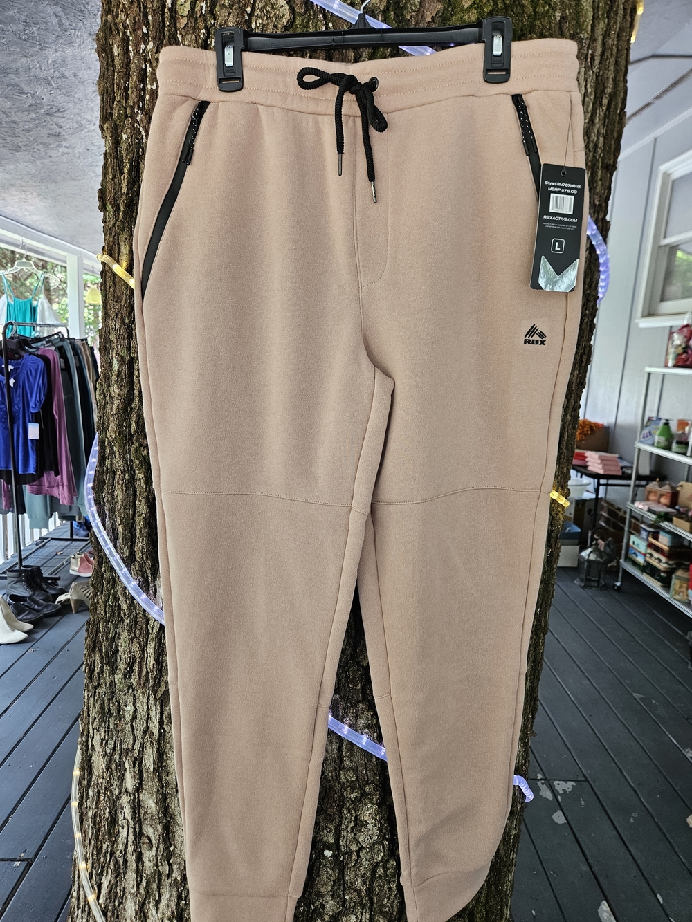 RBX Taupe Slim-Fit Jogger Pants with Black Accents